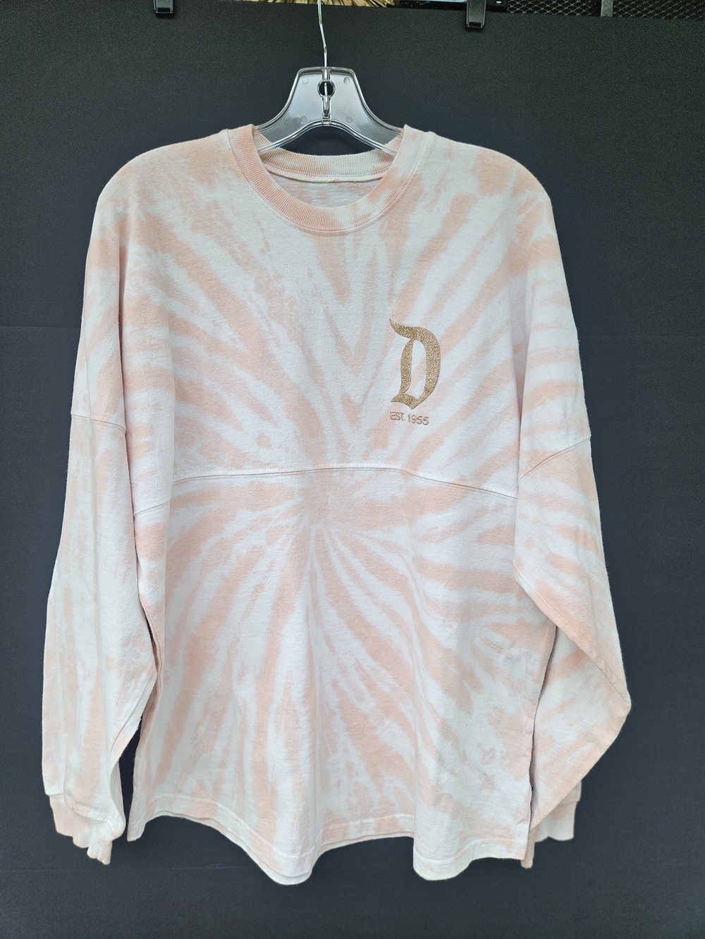 EUC Disney Parks Disneyland Resort Spirit Jersey M Peach Gold Glitter Tie Dye
